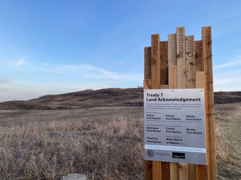 sign in calgary park treaty 7 land acknowledgement