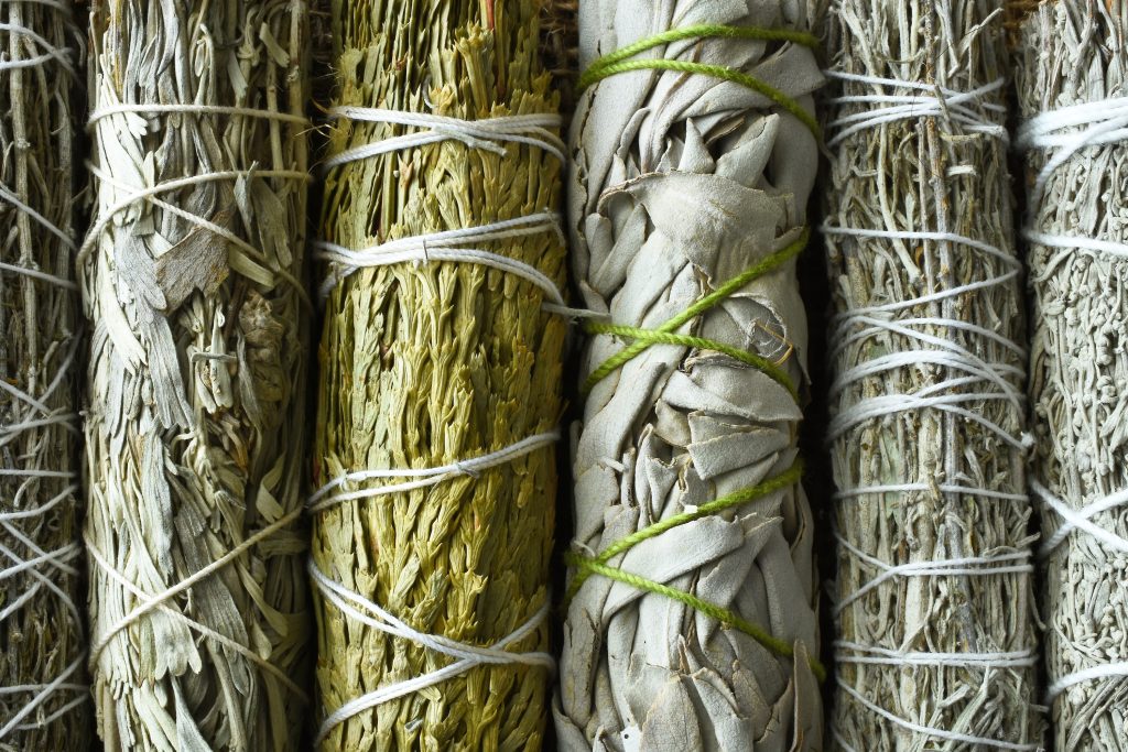 a top view image of smudging sage and cedar