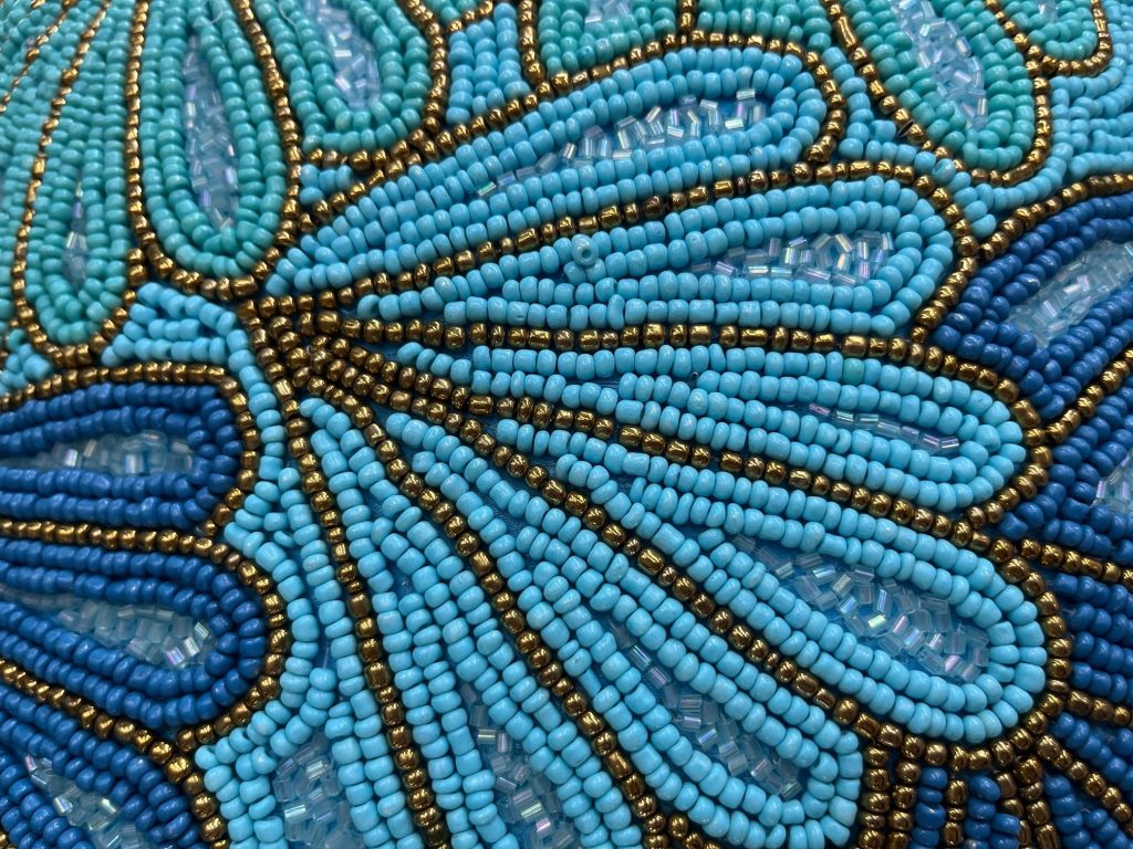 blue beadwork close up