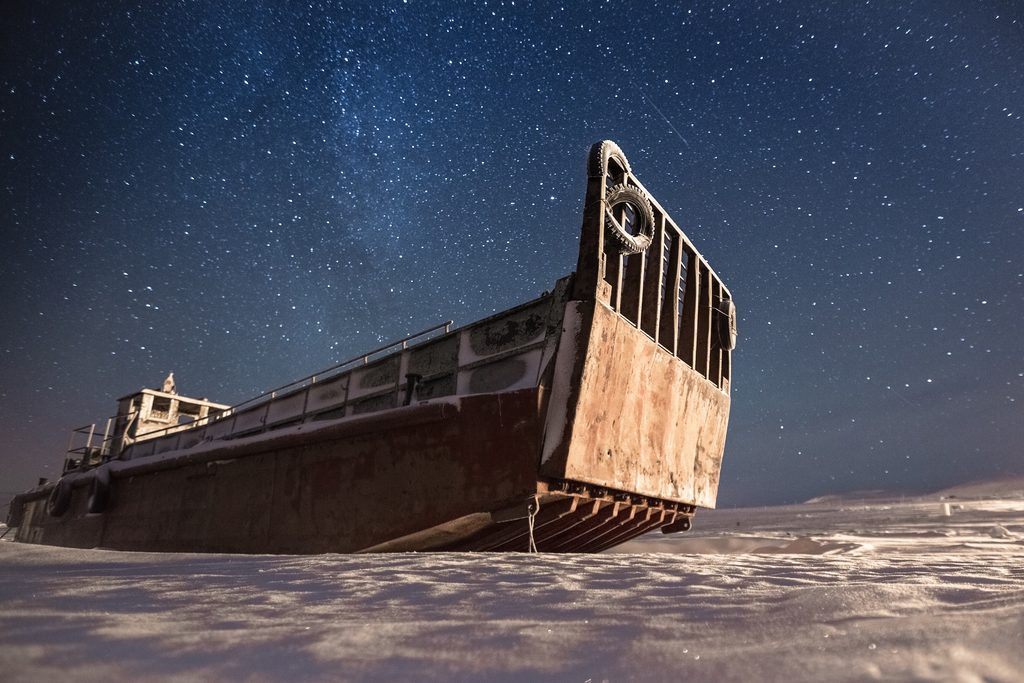 abandoned Second World War-era landing craft near Resolute Bay, Nunavut